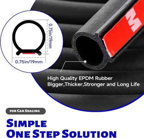D Shape Rubber Seal Strip,3/4" Large Door Weather Stripping Self-Adhesive EPDM Rubber,Automotive Weather Stripping for Fill Gaps, Apply to Car,Truck,RV,Boat and Home Application (6Ft) in Saudi Arabia