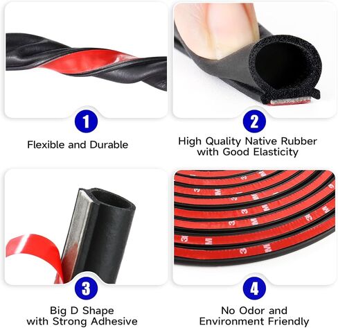 D Shape Rubber Seal Strip,3/4" Large Door Weather Stripping Self-Adhesive EPDM Rubber,Automotive Weather Stripping for Fill Gaps, Apply to Car,Truck,RV,Boat and Home Application (6Ft) in Saudi Arabia