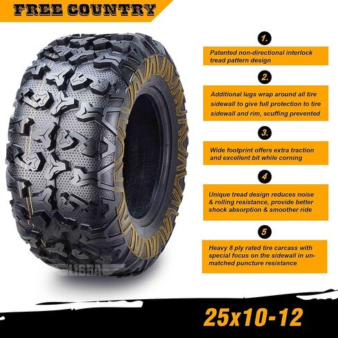 مجموعة من 4 إطارات HD 8PR UTV ATV 25x10-12 25x10x12 مع عروات جانبية كاملة مميزة/واقي جرجر 10265 in Kuwait