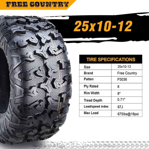 مجموعة من 4 إطارات HD 8PR UTV ATV 25x10-12 25x10x12 مع عروات جانبية كاملة مميزة/واقي جرجر 10265 in Kuwait