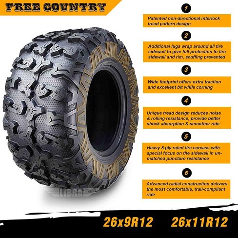 مجموعة من 4 إطارات HD 8PR UTV ATV 25x10-12 25x10x12 مع عروات جانبية كاملة مميزة/واقي جرجر 10265 in Kuwait