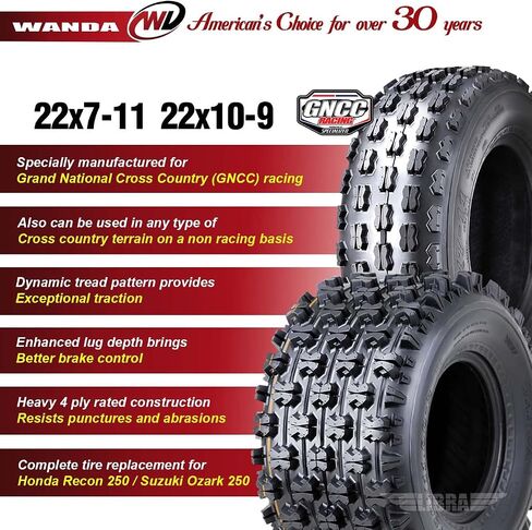 مجموعة 4 إطارات WANDA Sport ATV مقاس 22x7-11 أمامية و22x10-9 خلفية GNCC (جراند ناشيونال كروس كونتري) إطارات سباق متوافقة مع هوندا ريكون 250 سوزوكي أوزارك 250 in Kuwait