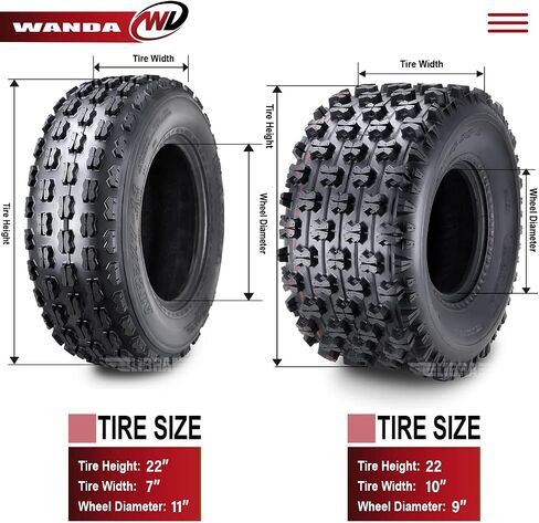 مجموعة 4 إطارات WANDA Sport ATV مقاس 22x7-11 أمامية و22x10-9 خلفية GNCC (جراند ناشيونال كروس كونتري) إطارات سباق متوافقة مع هوندا ريكون 250 سوزوكي أوزارك 250 in Kuwait
