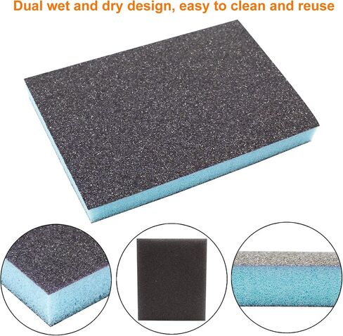 12 Pcs 100 Grit Sanding Sponge Medium Sanding Block, Wet Dry Sanding Sponge Washable Sanding Sponge, Reusable Sanding Pads Polish Sanding Sponge for Wood Metal Furniture in Saudi Arabia