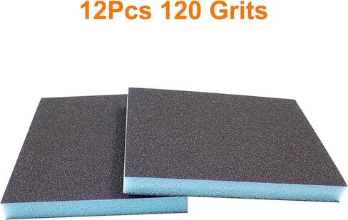 12 قطعة من إسفنجة الصنفرة 100 حبيبة متوسطة الحجم، إسفنجة سنفرة رطبة وجافة، إسفنجة سنفرة قابلة للغسل، وسادات سنفرة قابلة لإعادة الاستخدام، إسفنجة سنفرة تلميع للأثاث الخشبي المعدني in Kuwait