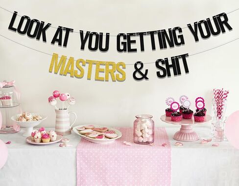 Look at You Getting Your Masters Banner, Congrats Master Degree Graduate, Happy Graduation Party Decorations Supplies, 2024 College Graduation Party Decorations Supplies Black Gold in Saudi Arabia