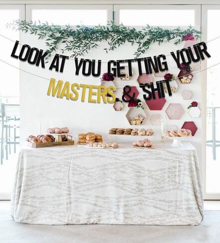 Look at You Getting Your Masters Banner, Congrats Master Degree Graduate, Happy Graduation Party Decorations Supplies, 2024 College Graduation Party Decorations Supplies Black Gold in Saudi Arabia