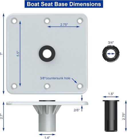 قاعدة مقعد القارب، ركائز مقعد القارب 7 بوصة × 7 بوصة من سبائك الألومنيوم، قاعدة مقعد مع مقبس عمود 3/4 بوصة، متينة وقوية in Kuwait
