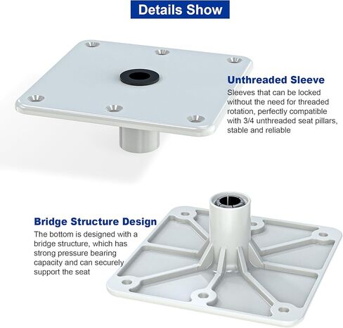 قاعدة مقعد القارب، ركائز مقعد القارب 7 بوصة × 7 بوصة من سبائك الألومنيوم، قاعدة مقعد مع مقبس عمود 3/4 بوصة، متينة وقوية in Kuwait