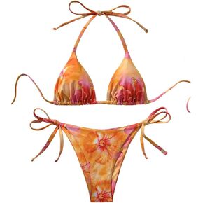Women's 2 Piece Floral Print Bikini Set Halter Triangle String Cheeky Bathing Suits High Cut Swimsuit in Saudi Arabia