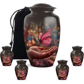 Pink Butterfly Decorative Urn for Ashes - Forest Cremation Urns - Large Memorial Mini Brown Drop Urns for Ashes Husband & Wife (Set of 5-10" & 3") in Saudi Arabia