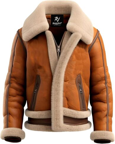 Men’s Shearling Leather Aviator Jacket with Fur Collar, Winter Warm Biker B3 Bomber Style Coat for Outdoor & Casual Wear in Saudi Arabia