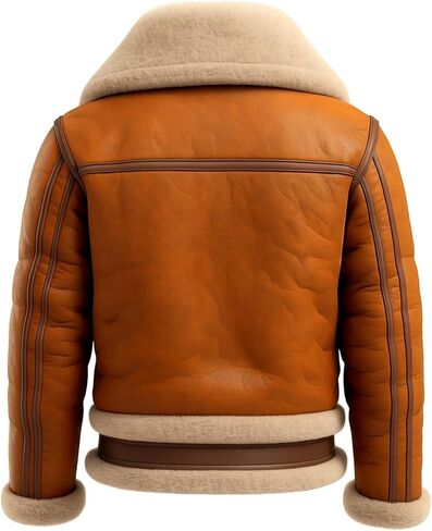 Men’s Shearling Leather Aviator Jacket with Fur Collar, Winter Warm Biker B3 Bomber Style Coat for Outdoor & Casual Wear in Saudi Arabia