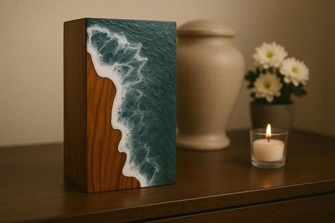 Handcrafted Rosewood Urn Box with Ocean Wave Design – Elegant Urn for Human Ashes | Urn for Human Ashes | Urns for Human Ashes Adult Male & Female | Decorative Urns | Wooden Urns (9"x5.5"(180Cu/in)) in Saudi Arabia