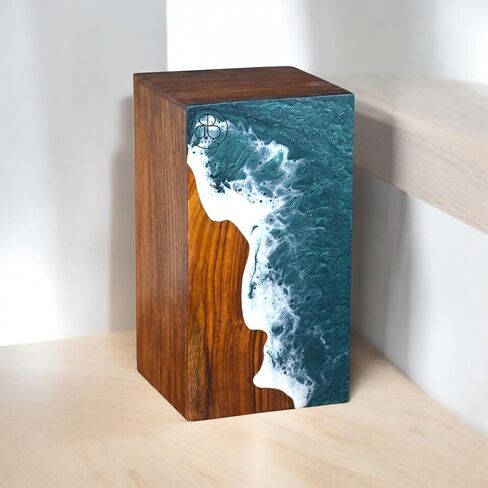 Handcrafted Rosewood Urn Box with Ocean Wave Design – Elegant Urn for Human Ashes | Urn for Human Ashes | Urns for Human Ashes Adult Male & Female | Decorative Urns | Wooden Urns (9"x5.5"(180Cu/in)) in Saudi Arabia