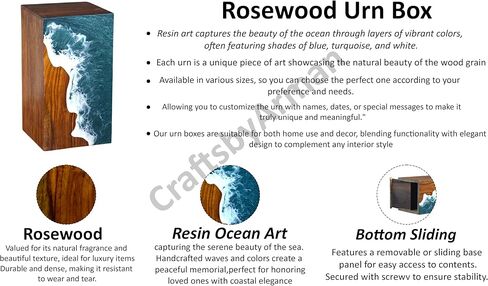 Handcrafted Rosewood Urn Box with Ocean Wave Design – Elegant Urn for Human Ashes | Urn for Human Ashes | Urns for Human Ashes Adult Male & Female | Decorative Urns | Wooden Urns (9"x5.5"(180Cu/in)) in Saudi Arabia