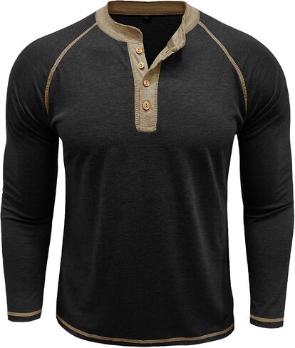 Mens Henley Shirts Long Sleeve Casual Classic Button T-Shirt Lightweight Stylish Pullover Tees Top in Saudi Arabia