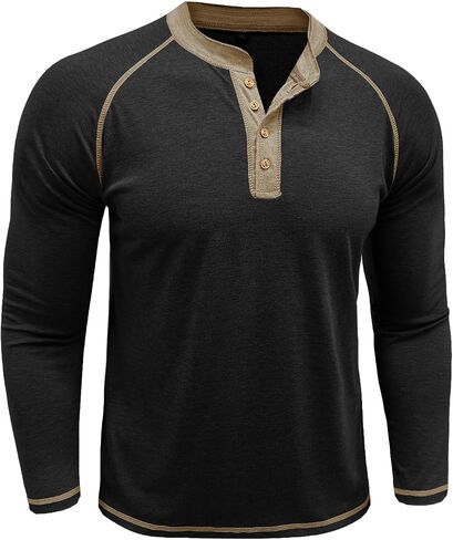 Mens Henley Shirts Long Sleeve Casual Classic Button T-Shirt Lightweight Stylish Pullover Tees Top in Saudi Arabia