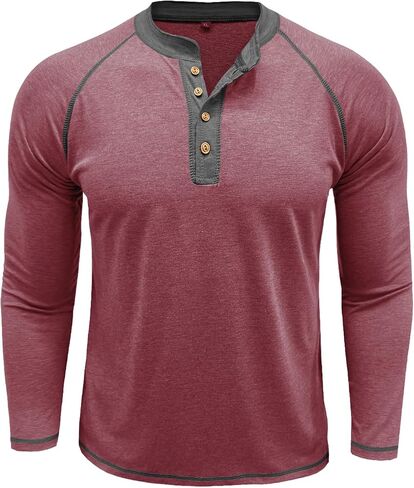 Mens Henley Shirts Long Sleeve Casual Classic Button T-Shirt Lightweight Stylish Pullover Tees Top in Saudi Arabia