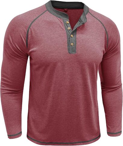 Mens Henley Shirts Long Sleeve Casual Classic Button T-Shirt Lightweight Stylish Pullover Tees Top in Saudi Arabia