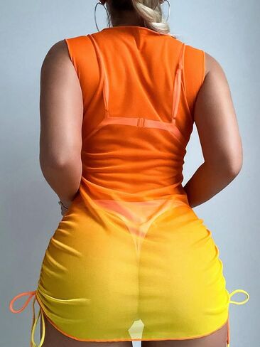 Milumia Women Beach Mesh Mini Dress Ombre Sheer Swimsuit Cover-up Bathing Suit in Kuwait