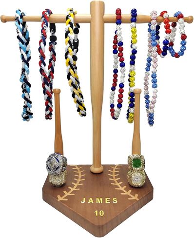 Baseball Drip Necklace Organizer and Ring Holder Softball Championship Ring Display Stand Baseball Bat Jewelry Organizer with DIY Name Stickers Baseball Lifestyle Gift for Fans in Saudi Arabia