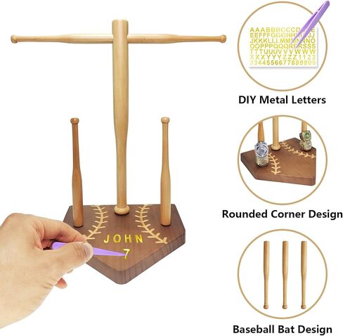 Baseball Drip Necklace Organizer and Ring Holder Softball Championship Ring Display Stand Baseball Bat Jewelry Organizer with DIY Name Stickers Baseball Lifestyle Gift for Fans in Saudi Arabia