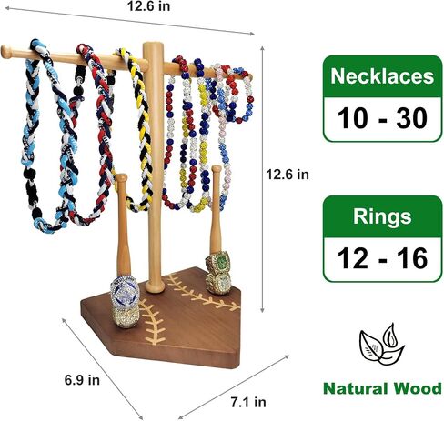 Baseball Drip Necklace Organizer and Ring Holder Softball Championship Ring Display Stand Baseball Bat Jewelry Organizer with DIY Name Stickers Baseball Lifestyle Gift for Fans in Saudi Arabia