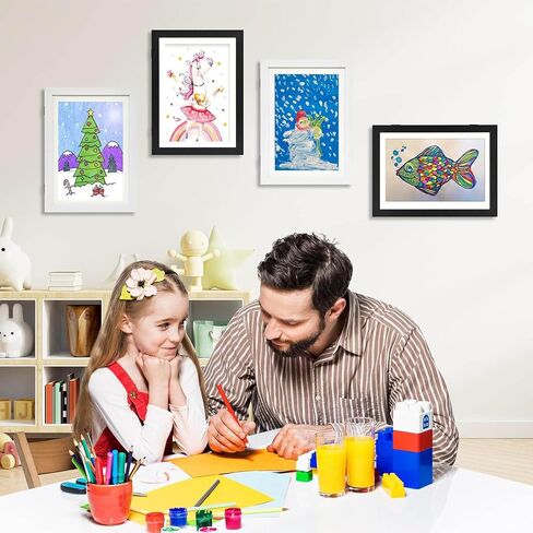 Kids Artwork Frames Changeable, Front Opening Kids Art Frames Changeable Display 8.5x11 Frame Holds 100 Art Work For Children 3D Drawing Crafts Hanging Artwork, 2 Pack With Diy Sticker, Black in Saudi Arabia