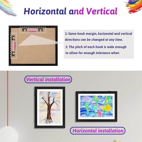 Kids Artwork Frames Changeable, Front Opening Kids Art Frames Changeable Display 8.5x11 Frame Holds 100 Art Work For Children 3D Drawing Crafts Hanging Artwork, 2 Pack With Diy Sticker, Black in Saudi Arabia