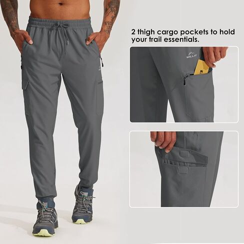 Men's Hiking Joggers Athletic Pants for Running Travel Lithtweight with Zipper Pockets in Saudi Arabia