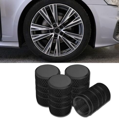 Car Tire Stem Valve Caps, 4 Pcs Aluminum Alloy Valve Stem Covers, Corrosion Resistant Leak-Proof Tire Cap Cover Accessories, Universal Wheel Air Valve Caps for SUV Car Bike (Black, Whorl) in Kuwait