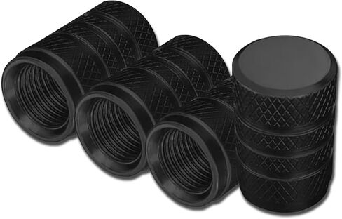 Car Tire Stem Valve Caps, 4 Pcs Aluminum Alloy Valve Stem Covers, Corrosion Resistant Leak-Proof Tire Cap Cover Accessories, Universal Wheel Air Valve Caps for SUV Car Bike (Black, Whorl) in Kuwait
