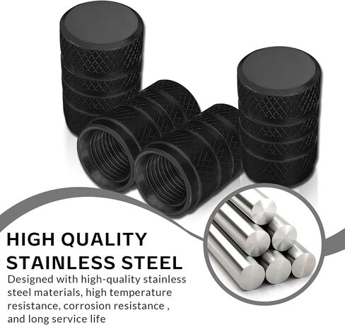 Car Tire Stem Valve Caps, 4 Pcs Aluminum Alloy Valve Stem Covers, Corrosion Resistant Leak-Proof Tire Cap Cover Accessories, Universal Wheel Air Valve Caps for SUV Car Bike (Black, Whorl) in Kuwait