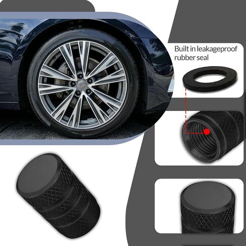 Car Tire Stem Valve Caps, 4 Pcs Aluminum Alloy Valve Stem Covers, Corrosion Resistant Leak-Proof Tire Cap Cover Accessories, Universal Wheel Air Valve Caps for SUV Car Bike (Black, Whorl) in Kuwait