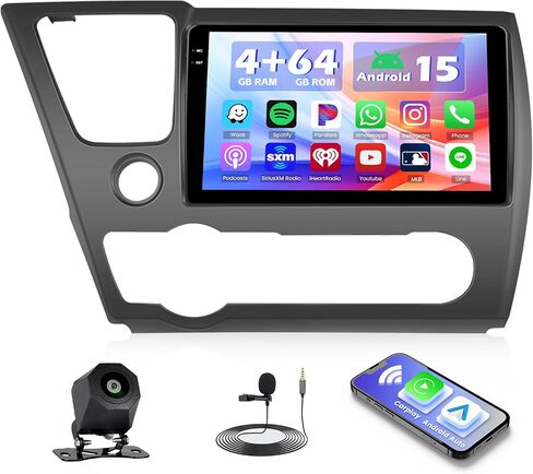 8 Core 6+128GB Android 13 Car Stereo for Honda Civic 2013-2017 with Wireless Apple Carplay, 9 Inch IPS Touchscreen Car Radio 59UI GPS Navigation WiFi 32EQ DSP Backup Camrea in Saudi Arabia