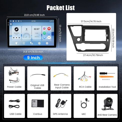 8 Core 6+128GB Android 13 Car Stereo for Honda Civic 2013-2017 with Wireless Apple Carplay, 9 Inch IPS Touchscreen Car Radio 59UI GPS Navigation WiFi 32EQ DSP Backup Camrea in Saudi Arabia