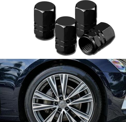 Car Tire Stem Valve Caps, 4 Pcs Aluminum Alloy Valve Stem Covers, Corrosion Resistant Leak-Proof Tire Cap Cover Accessories, Universal Wheel Air Valve Caps for SUV Car Bike (Black, Whorl) in Kuwait