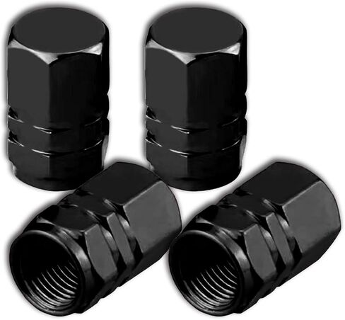 Car Tire Stem Valve Caps, 4 Pcs Aluminum Alloy Valve Stem Covers, Corrosion Resistant Leak-Proof Tire Cap Cover Accessories, Universal Wheel Air Valve Caps for SUV Car Bike (Black, Whorl) in Kuwait