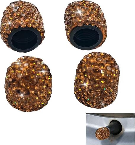 4PCS Rhinestone Tire Valve Caps, Tire Valve Caps, Car Accessories for Women, Anti-Corrosion, Shiny Decoration, AC-6-112 Suitable for All Kinds of Vehicle Valves (Black) in Saudi Arabia