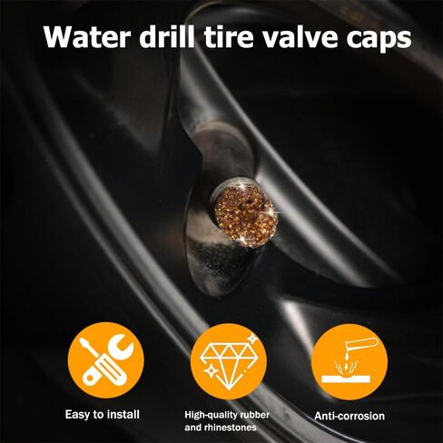 4PCS Rhinestone Tire Valve Caps, Tire Valve Caps, Car Accessories for Women, Anti-Corrosion, Shiny Decoration, AC-6-112 Suitable for All Kinds of Vehicle Valves (Black) in Saudi Arabia