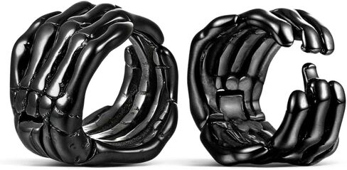 LADEMAYH 2pcs Gothic Skeleton Hands Ear Gauges for Stretched Ears, 6 Gauge 316L Stainless Steel Ear Cuffs for Halloween Stacked Body Art Jewelry, Lightweight Punk Ear Hangers for 4mm+ Ear Lobes in Saudi Arabia