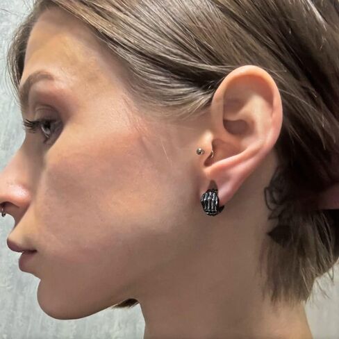 LADEMAYH 2pcs Gothic Skeleton Hands Ear Gauges for Stretched Ears, 6 Gauge 316L Stainless Steel Ear Cuffs for Halloween Stacked Body Art Jewelry, Lightweight Punk Ear Hangers for 4mm+ Ear Lobes in Saudi Arabia