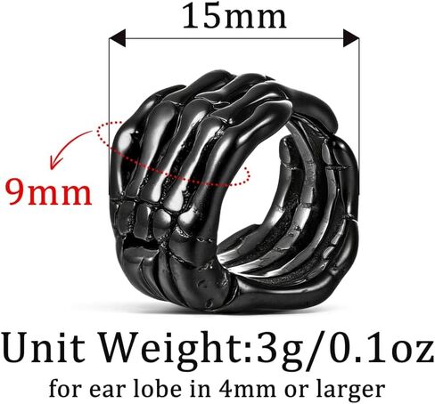 LADEMAYH 2pcs Gothic Skeleton Hands Ear Gauges for Stretched Ears, 6 Gauge 316L Stainless Steel Ear Cuffs for Halloween Stacked Body Art Jewelry, Lightweight Punk Ear Hangers for 4mm+ Ear Lobes in Saudi Arabia