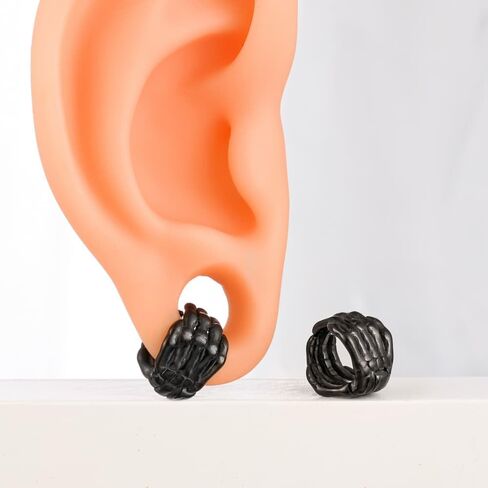 LADEMAYH 2pcs Gothic Skeleton Hands Ear Gauges for Stretched Ears, 6 Gauge 316L Stainless Steel Ear Cuffs for Halloween Stacked Body Art Jewelry, Lightweight Punk Ear Hangers for 4mm+ Ear Lobes in Saudi Arabia