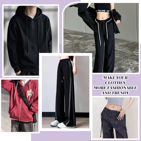 WALWAL 1 Pcs 51 Inch Replacement Drawstrings Cotton Drawstring Cord, Suitable for Sweatpants Hoodies Shorts(Black, Metal Rope Head) in Kuwait