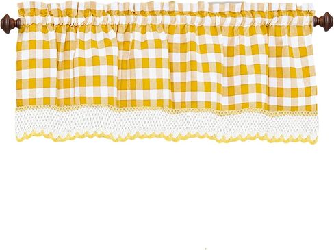 Woven Trends Room Darkening Window Valance, 58W x 14L Inches Top Rod Pocket Checkered Gingham Curtain Valance Scarf, Modern Farmhouse Window Curtain Valance Classic Buffalo Checked Plaid, Yellow in Saudi Arabia