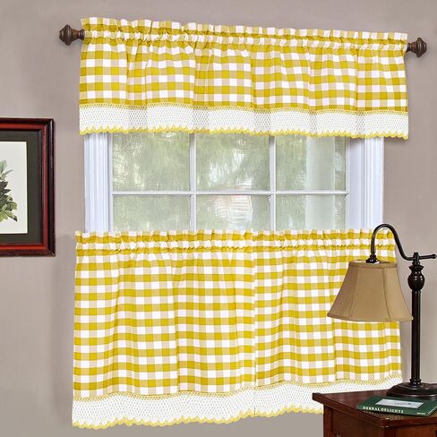 Woven Trends Room Darkening Window Valance, 58W x 14L Inches Top Rod Pocket Checkered Gingham Curtain Valance Scarf, Modern Farmhouse Window Curtain Valance Classic Buffalo Checked Plaid, Yellow in Saudi Arabia