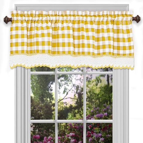 Woven Trends Room Darkening Window Valance, 58W x 14L Inches Top Rod Pocket Checkered Gingham Curtain Valance Scarf, Modern Farmhouse Window Curtain Valance Classic Buffalo Checked Plaid, Yellow in Saudi Arabia
