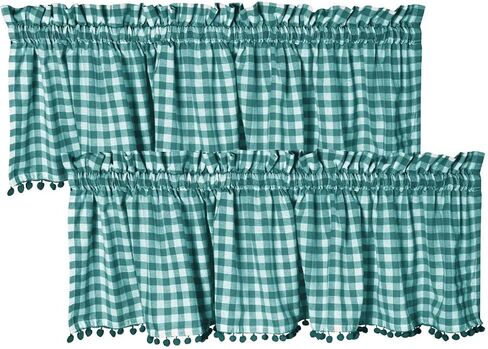 2 Panels Curtain Valances for Kitchen Windows, Bathroom, Living Rooms - Rod Pocket Short Curtain Topper Window Treatment - Farmhouse Rustic Window Valances (2 Pack, W60 x L14, Aqua) in Saudi Arabia